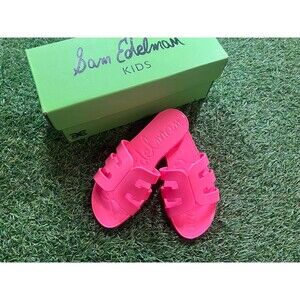 New Girls Sam Edelman Bay Logo Emblem Jelly pink Slides Sandals Size 11 Youth A9